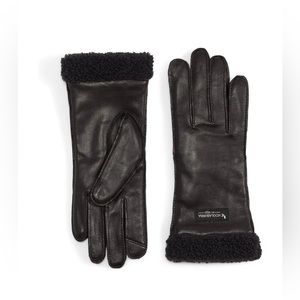 NWT Koolaburra UGG Genuine Leather Gloves Black Faux Fur Shearling Small